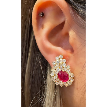 Vintage 4.5 Carat Ruby & Diamond Cluster Clip On Earrings in 18K Yellow Gold – Assay Jewelers