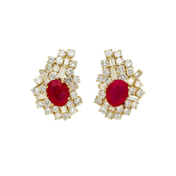 Vintage 4.5 Carat Ruby & Diamond Cluster Clip On Earrings in 18K Yellow Gold – Assay Jewelers