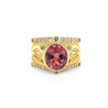 Vintage 6 Carat TW Oval Cut Pinkish-Red Tourmaline with Neon Paraiba Tourmaline and Diamond Ring in 18K Gold