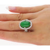 Vintage 7.29 Carat Jadeite Jade "A" Ring with Round Cut Diamond Halo & 18K Milgrain Finish