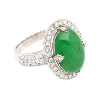 Vintage 7.29 Carat Jadeite Jade "A" Ring with Round Cut Diamond Halo & 18K Milgrain Finish – Assay Jewelers