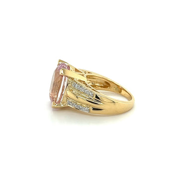 Vintage 9.50 Carat Oval Cut Pink Kunzite with Diamond Side Stone Cocktail Ring in 18K Yellow Gold – Assay Jewelers