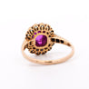 Vintage Cabochon Pinkish Purple Sapphire & Old Euro Diamond Floral Halo Ring