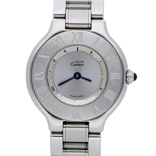 Vintage Cartier Must de Cartier 21 Ref 1340 28mm Steel Roman Bezel Quartz Watch