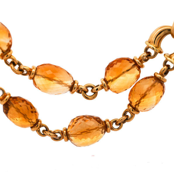 Vintage Citrine Bead 18K Gold Two Strand Necklace