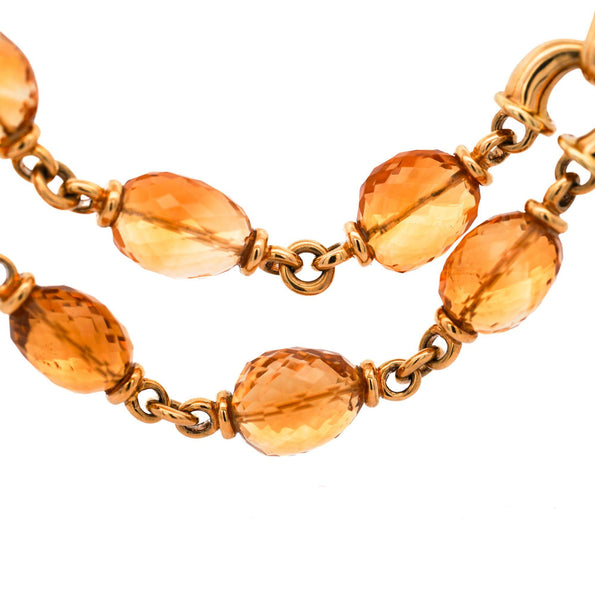 Vintage Citrine Bead 18K Gold Two Strand Necklace