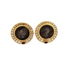 Vintage Diamond & Ruby 18K Gold Roman Coin Replica Clip-On Earrings