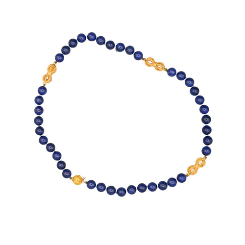 Vintage GIA Certified Lapis Lazuli 18K Gold Bead Necklace