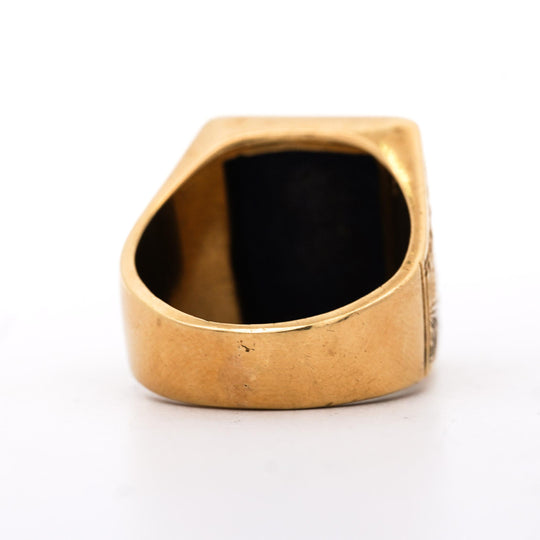 Vintage Lapis Lazuli 18K Gold Floral Engraved Square Mens Signet Ring