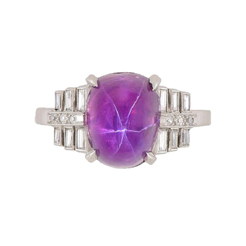 Vintage No Heat 7 Carat Purplish Pink Star Sapphire Platinum Art Deco Ring