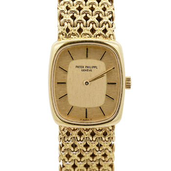 Vintage Patek Philippe 18K Gold Ladies Champagne Dial Mesh Bracelet Watch – Assay Jewelers