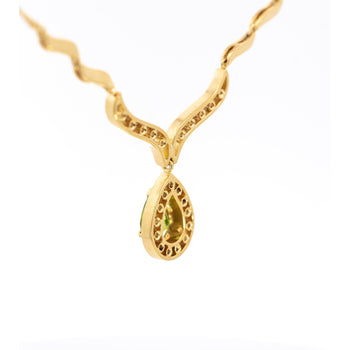 Vintage Pear Cut Green Peridot Drop Pendant Necklace with Diamonds in 18K Yellow Gold – Assay Jewelers