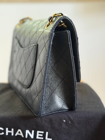 Vintage Rare Original Chanel Medium Classic Flap – Navy Blue Caviar Leather – Assay Jewelers
