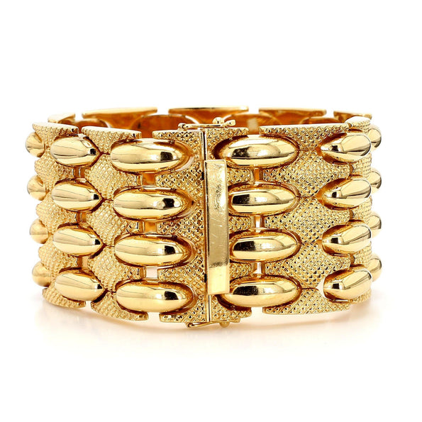 Vintage Retro 18K Yellow Gold Wide Multi-Link Bracelet
