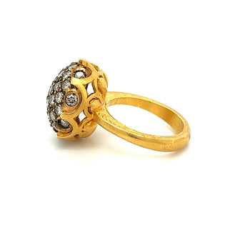 Vintage Retro 22K Carved Yellow Gold and Round Ball Diamond Cluster Ring – Assay Jewelers