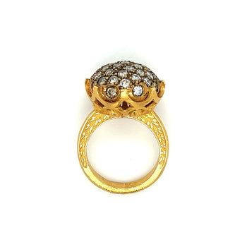 Vintage Retro 22K Carved Yellow Gold and Round Ball Diamond Cluster Ring – Assay Jewelers