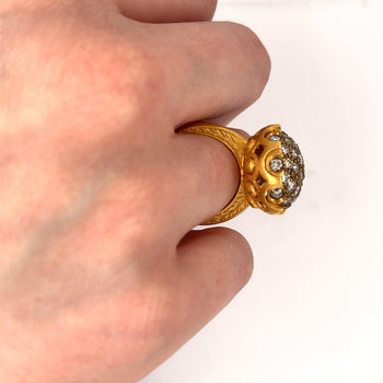 Vintage Retro 22K Carved Yellow Gold and Round Ball Diamond Cluster Ring – Assay Jewelers