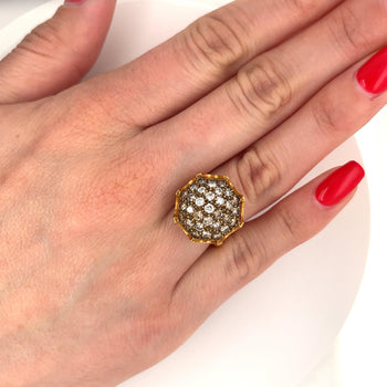 Vintage Retro 22K Carved Yellow Gold and Round Ball Diamond Cluster Ring – Assay Jewelers