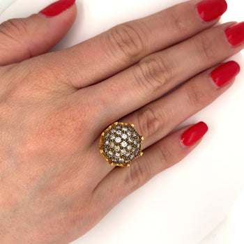 Vintage Retro 22K Carved Yellow Gold and Round Ball Diamond Cluster Ring – Assay Jewelers