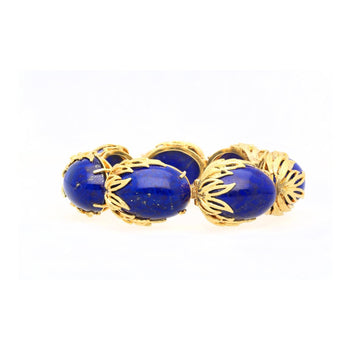 Bracelet Anciens rétro 2,50 CTTW en lapis-lazuli bleu, motif floral, en or jaune 18K – Assay Jewelers