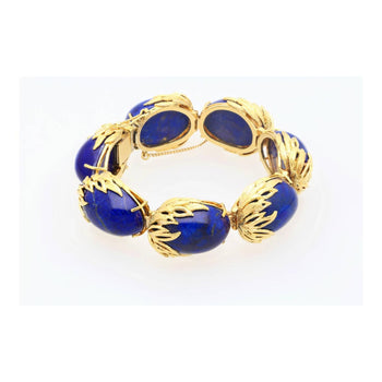 Bracelet Anciens rétro Era 2,50 CTTW en lapis-lazuli bleu, en or jaune 18K, motif floral – Assay Jewelers