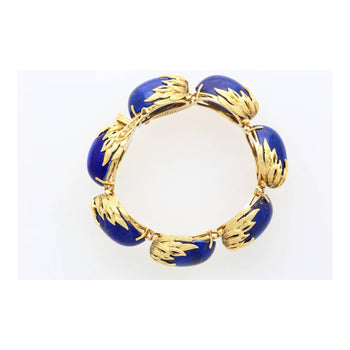 Bracelet Anciens rétro époque 2.50 CTTW en lapis-lazuli bleu, motif floral, en or jaune 18K – Assay Jewelers