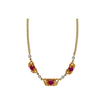 Vintage Retro Era 6.22 Carat Star-Ruby & Diamond Necklace with 14K Gold Carved Detailing – Assay Jewelers