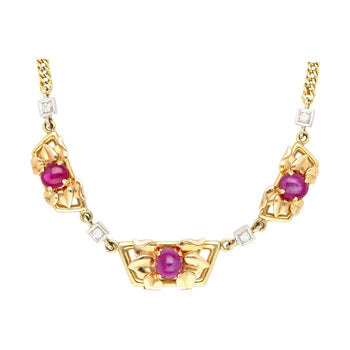 Vintage Retro Era 6.22 Carat Star-Ruby & Diamond Necklace with 14K Gold Carved Detailing – Assay Jewelers