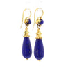 Vintage Retro Lapis Lazuli 18K Gold Drop Earrings