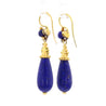 Vintage Retro Lapis Lazuli 18K Gold Drop Earrings