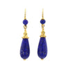 Vintage Retro Lapis Lazuli 18K Gold Drop Earrings