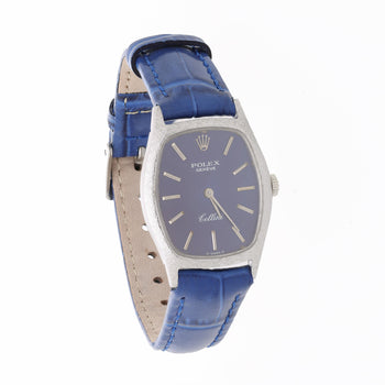 Vintage Rolex Cellini Geneve 23mm 18K White Gold Blue Dial Ladies Manual Watch – Assay Jewelers