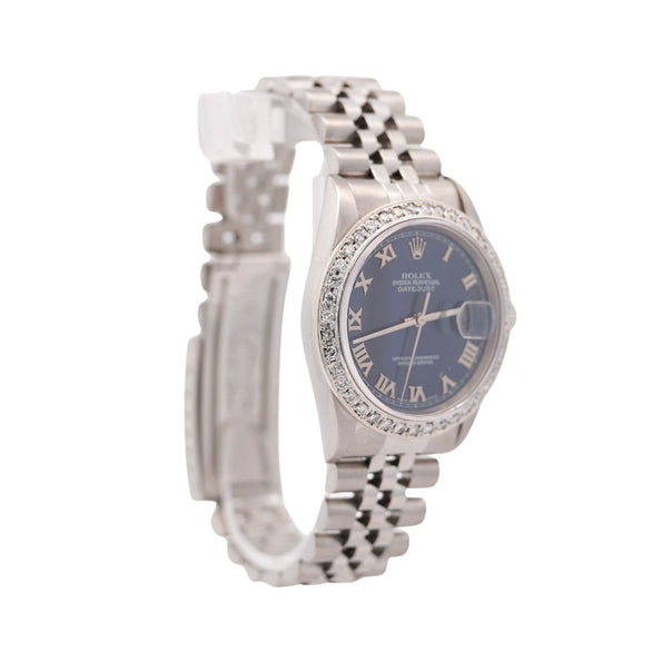 Vintage Rolex Datejust 36mm Blue Dial Diamond Bezel Watch