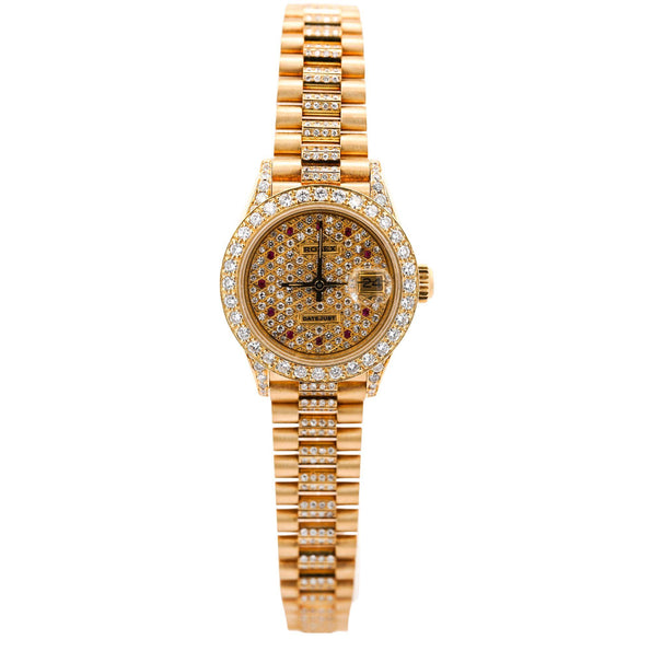 Vintage Rolex Datejust Presidential Diamond Ruby 18K Gold Watch