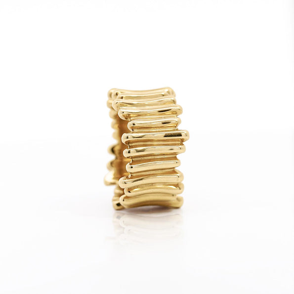 Vintage Tiffany & Co. Ribbed 18K Gold Ring & Earring Jewelry Set