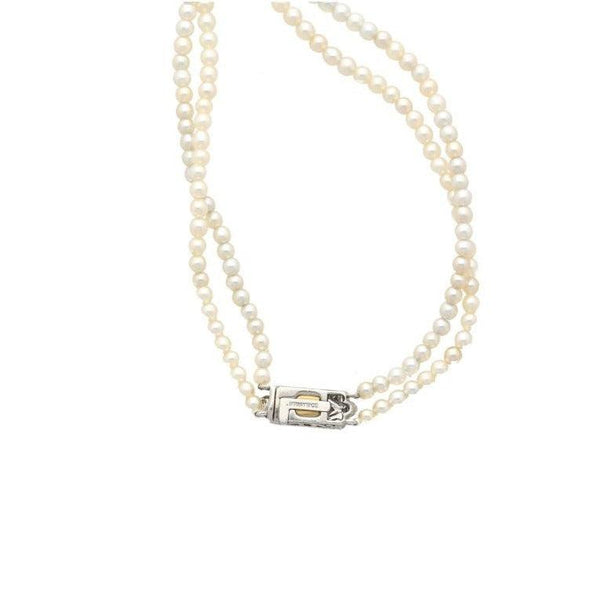 Vintage Tiffany & Co. Signed GIA Certified Natural Saltwater Pearl Two Strand Necklace