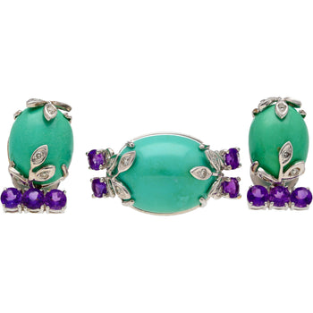Vintage Turquoise, Amethyst and Diamond Ring, Earring, and Necklace Jewelry Set – Assay Jewelers