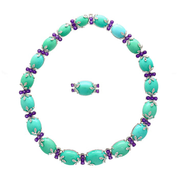 Vintage Turquoise, Amethyst and Diamond Ring, Earring, and Necklace Jewelry Set – Assay Jewelers