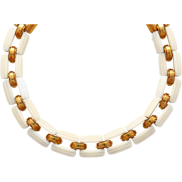 White Agate & 18K Yellow Gold Earring & Link Necklace Jewelry Set