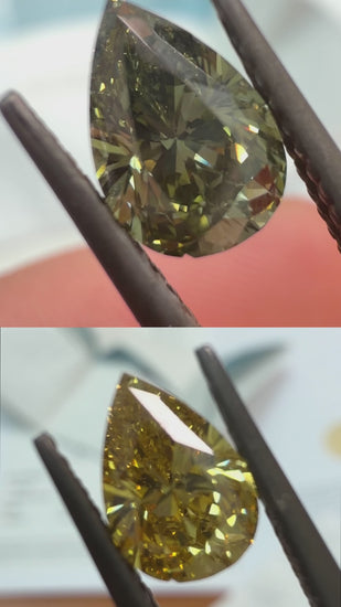 GIA Certified 1 Carat Pear Chameleon Diamond Fancy Green SI1 Natural Loose Stone