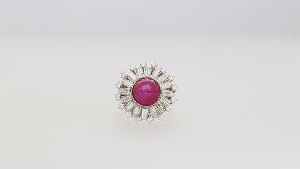 GIA Cert. 7.40 Carat Purplish Red Star Ruby & Diamond Art Deco Ballerina Ring