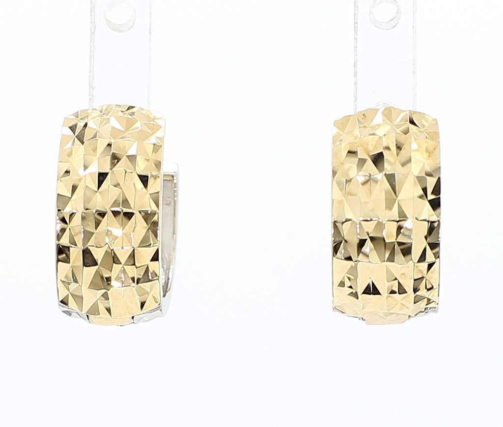 6mm Diamond Cut Reversible 14K Yellow To White Gold Huggie Hoop Earrings