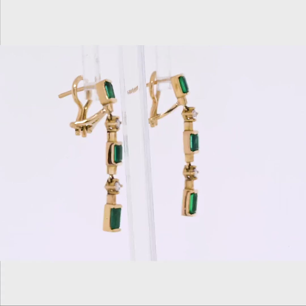 Natural Emerald Drop Earrings in 14k Gold Clip On Closure