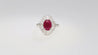 2.19 Carat Oval Cut Ruby and Baguette Diamond Halo Platinum Ballerina Ring