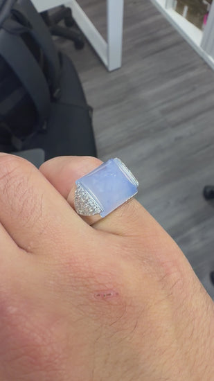 11.97 Carat Sugarloaf Lavender Blue Chalcedony 18K White Gold Ring