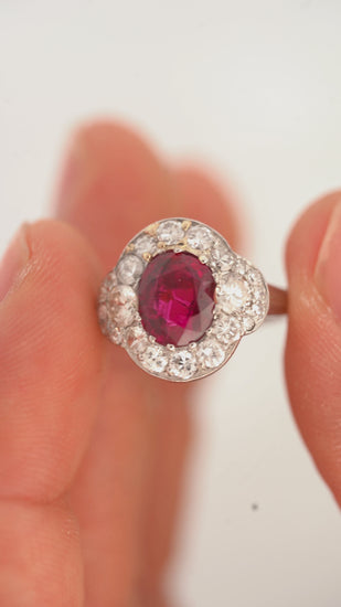 Vintage GIA Cert. 2.3 Carat No Heat Burma Ruby & Diamond in Platinum Ring