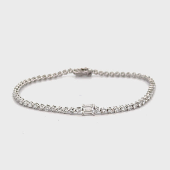 2.4 Carat Round With Baguette Cut Center Lab Grown Diamond Tennis Bracelet