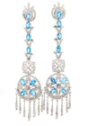 15 Carat Oval Aquamarine & Diamond 18K White Gold Retro Dangle Earrings