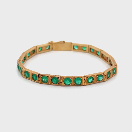 7 Carat Colombian Emerald Bracelet 18K Gold Vintage Box Link Matte Finish